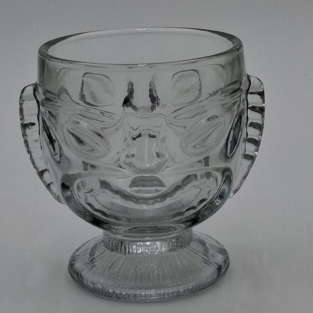 Two Faced Happy  Sad Tiki Two Sided Clear Glass, Mug 16 oz.